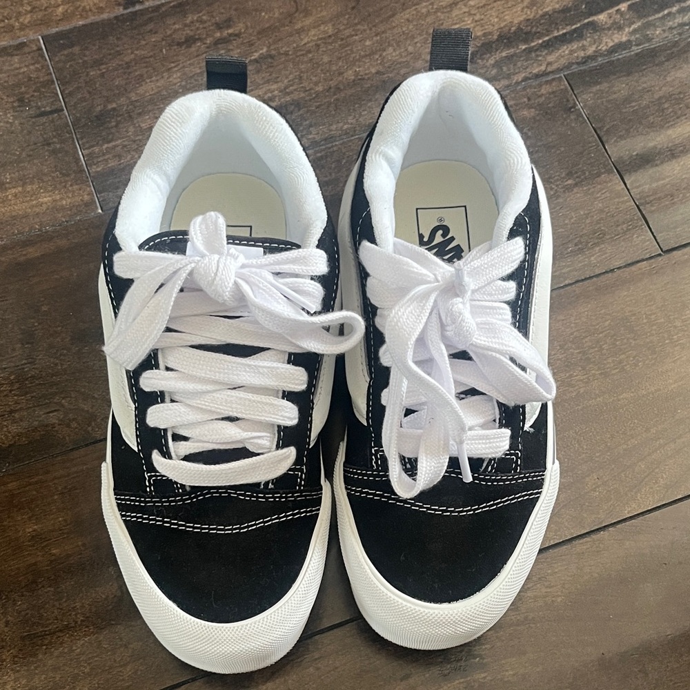 Vans Knu School Black and White Lace-Up Sneakers